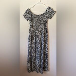 Floral Smocked Maxi Dress in Black and White with Daisies